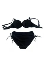 Women's Black Stone Embroidered Lined Plus Size Bikini Set HZL25S-LC2099