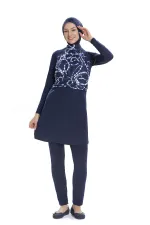 Kadın Lacivert Beyaz Desenli Uzun Kollu Tam Kapalı Tesettür Mayo HZL25S-AR259/02