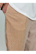 Erkek Taba Beyaz Çizgili Beli İp Bağlamalı Düz Kesim Cepli Pantolon Eşofman Altı HZL24S-MXC8948-179