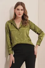 3964 Lightly Draped Satin Shirt - Light Khaki