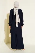 Women's Navy Blue Tunic and Pants Set (Top and Bottom) 6663