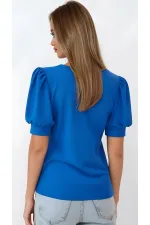 Women's Cobalt Blue Square Collar Knitted Blouse HZL22W-BD104091