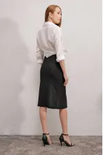 Kadın Siyah Yırtmaçlı Püskül Taşlı Beli Lastikli Uzun Etek HZL24S-BD118901