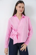 Chemise rayée à nouer sur le devant pour femme 20362 - Rose