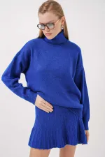 Ensemble deux pièces en tricot bleu vif pour femme, jupe pull HZL25W-BD1102641
