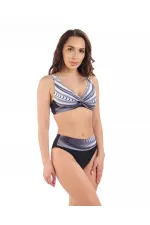 Kadın Siyah Beyaz Desenli Yüksel Bel Astarlı Bikini Takımı HZL25S-LC22315-5