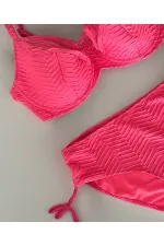 Kadın Canlı Pembe Desenli Büyük Beden Astarlı Bikini Takım HZL25S-LC4004