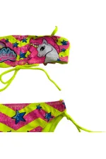 Ensemble bikini sans bretelles à motif licorne jaune fluo pour fille de 2 à 8 ans HZL24S-LC3658