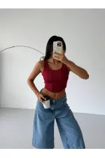 Chemisier court côtelé bordeaux pour femme HZL25S-FRY123171