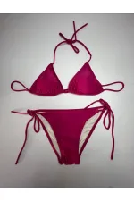 Kadın Koyu Pembe Boyundan İp Bağlamalı Üçgen Bikini Takımı HZL25S-LC5005