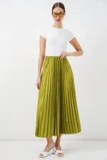 Jupe plissée aspect cuir 8009 - Vert olive
