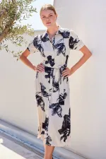 2213 Short-Sleeve Viscose Dress - Ecru