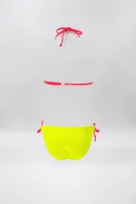 Ensemble bikini triangle à motif chaton jaune fluo pour filles (4-14 ans) HZL26S-LC2886