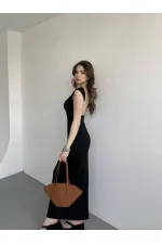 Kadın Siyah Sırt Dekolteli Yumuşak Dokulu Elbise HZL25S-ZK13321