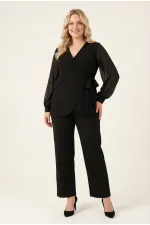 Women's Black Plus Size Chiffon Sleeveless Pants Blouse Evening Dress Set HZL26W-PR12041 Women's Black Plus Size Chiffon Sleeveless Pants Blouse Evening Dress Set HZL26W-PR12041