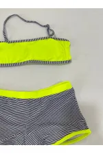 Ensemble bikini sans bretelles pour fille, short rayé jaune fluo et noir, 4-12 ans, HZL24S-LC9034