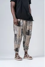 Men's Camel Patterned Elastic Waist and Leg Loose Cut Pocket Jogger Sweatpants HZL24S-MXC8989-144