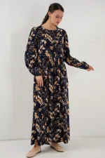 1947 Desenli Uzun Elbise - M. Lacivert