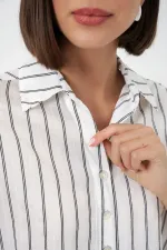 Chemise courte rayée oversize pour femme 20326 - B. Blanc