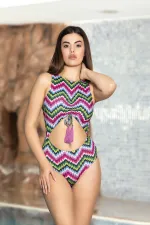 Maillot de bain rose dos nu pour femme, doublé, avec détails en corde et pompons HZL24S-AR1837