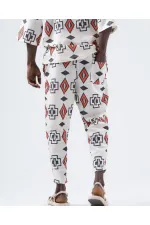 Pantalon de survêtement blanc à motif géométrique pour homme, coupe droite, taille nouée, HZL24S-MXC8948-149