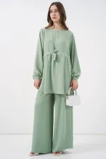 Ensemble deux pièces tunique longue et pantalon pour femme 6719 - Vert écru