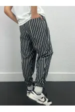 Pantalon de jogging ample à rayures noires et blanches pour homme, taille et jambe élastiques, HZL24S-MXC8989-189