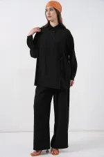 Ensemble deux pièces tunique et pantalon à lacets pour femme 6752 - Noir