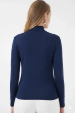 Kadın Lacivert Büzgü Detay Balıkçı Yaka Sandy Bluz HZL25W-BD19251