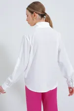 Chemisier drapé en satin blanc à col cache-cœur pour femme 0492