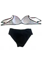 Women's Black Red Floral Patterned Lined Plus Size Bikini Set HZL25S-LC24108