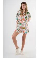 Kadın Çok Renkli Kısa Kollu Crop Gömlek HZL24S-YY299