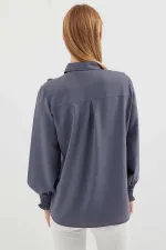 Kadın Gri Fırfır Detaylı Uzun Kollu Şık Gömlek HZL25W-BD1202231