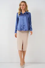 3964 Lightly Draped Satin Shirt - Dark Navy