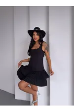 Kadın Siyah Pileli Şortlu Mini Elbise HZL25S-FRY122991