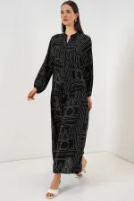 Robe longue hijab à motifs pour femme 2585 - Noir 10