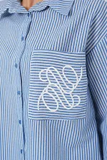 Women's Single Pocket Embroidered Shirt 20328 - Navy Blue