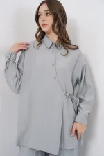 Ensemble deux pièces tunique et pantalon à lacets pour femme 6752 - Gris