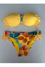Ensemble bikini doublé brodé de pierres jaunes pour femme HZL25S-LC207