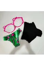 Kadın Fuşya İnce Askılı 3 Parça Bikini Takımı HZL25S-LC216