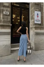 Kadın Siyah Düğmeli Crop Triko Yelek HZL24S-ZK10231