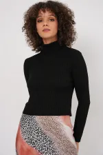 15896 Boğazlı Triko Kazak - Siyah