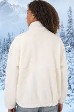 Veste zippée en fausse peau de mouton imprimée vert écru pour femme, doublée de peluche HZL25W-BD151941