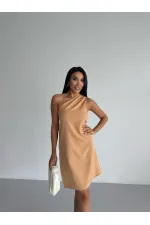 Women's Mink One-Shoulder Mini Dress HZL25S-FRY121791