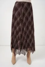 Kadın Asimetrik Kesim Şifon Etek 8056 - Kahverengi