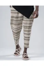 Men's Biscuit Khaki Patterned Tied Waist Straight Cut Trousers Sweatpants HZL24S-MXC8948-202