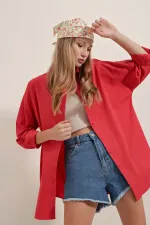 3900 Oversize Long Basic Shirt - Red