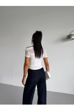 Women's White One-Shoulder Elegant Sandy Blouse with Transparent Tulle Detail HZL26S-FRY123871