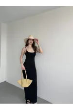 Kadın Siyah Sırtı Açık Yumuşak Dokulu Elbise HZL25S-ZK13281