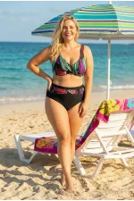 Kadın Siyah Mor Yeşil Büyük Beden Astarlı Bikini Takım HZL25S-LC21202